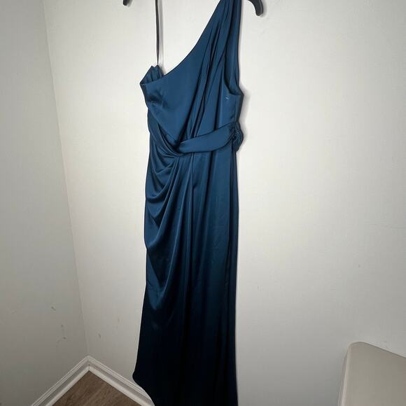 Dessy Collection Atlantic Blue One Shoulder Twist Gown Size 12 - Picture 5 of 7